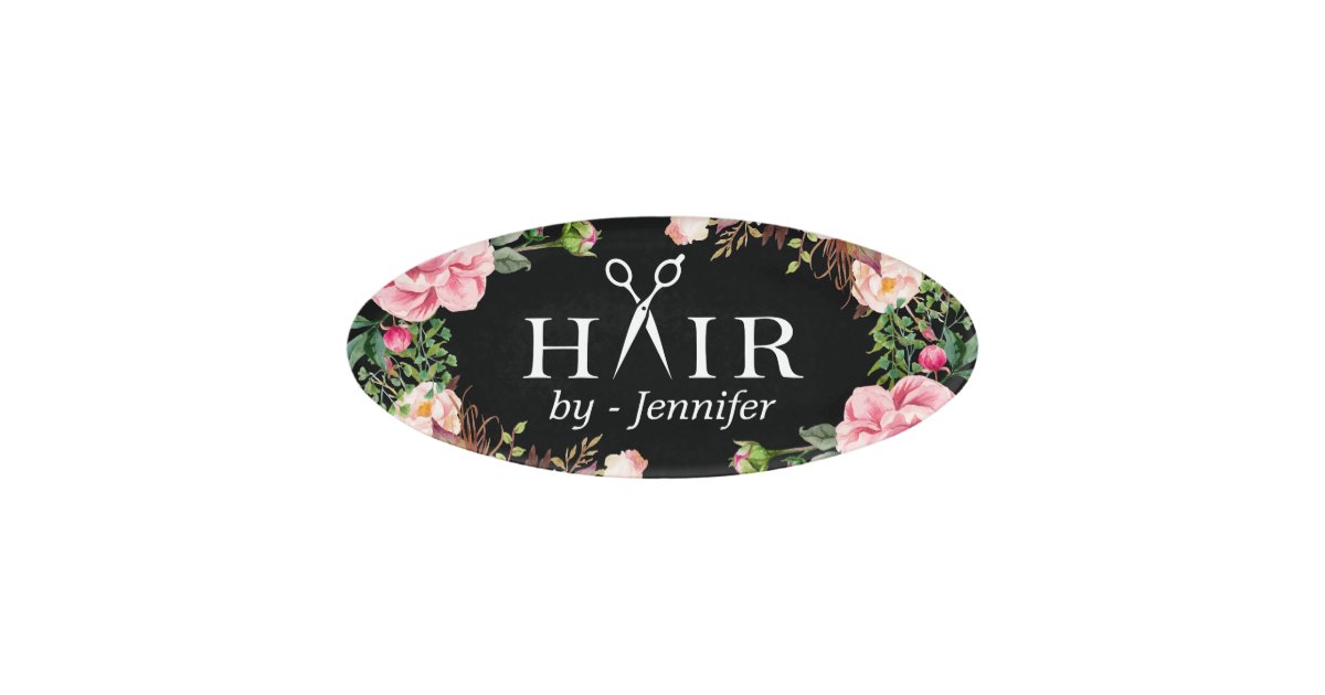 Girly Floral Hair Cut Salon Scissors Logo Name Tag | Zazzle.com