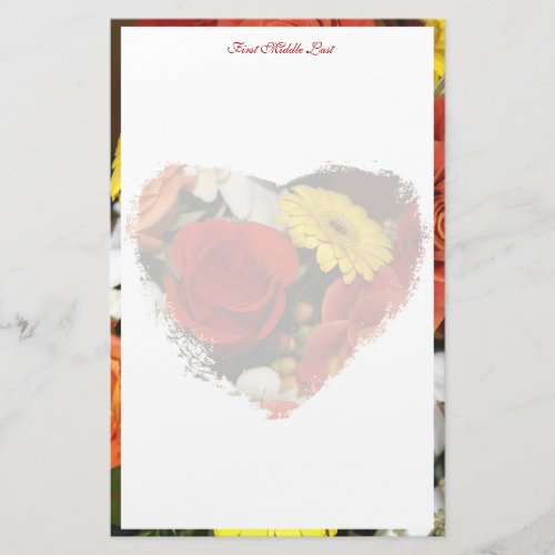 Girly Floral Heart Bouquet Border Custom Stationery