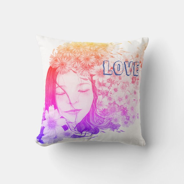 Girly Floral love power Throw Pillow (Front)