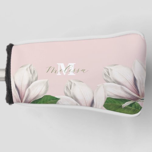 Girly Floral Magnolia Pink Monogram Name   Golf He Golf Head Cover