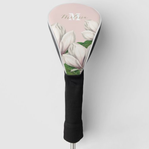 Girly Floral Magnolia Pink Monogram Name   Golf Head Cover