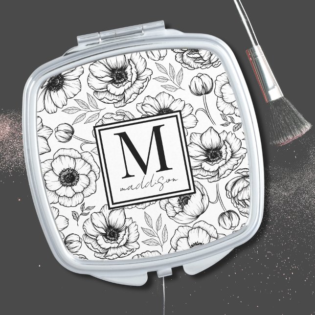 Girly Floral Monogram Compact Mirror (Girly Floral Monogram Compact Mirror)