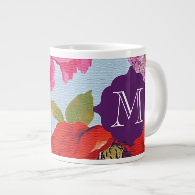 Girly Floral Monogram Giant Mug (Front Right)