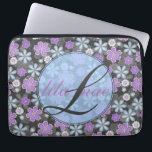 Girly Floral Monogramed 13" Mac Book/PC  Laptop Sleeve<br><div class="desc">If you are a girly girl and love feminine, this is the laptop sleeve for you! Personalize with your initial and name there will be no other skin like yours! The background is black, with vibrant, oh so feminine flowers. If you are interested, there are iPhone cases in my store...</div>