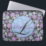 Girly Floral Monogramed 13" Mac Book/PC Laptop Sleeve<br><div class="desc">If you are a girly girl and love feminine, this is the laptop sleeve for you! Personalize with your initial and name there will be no other skin like yours! The background is black, with vibrant, oh so feminine flowers. If you are interested, there are iPhone cases in my store...</div>