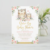 Girly Floral Owl Drive By Baby Shower Quarantine Invitation (Standing Front)