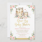 Girly Floral Owl Drive By Baby Shower Quarantine Invitation (Front)