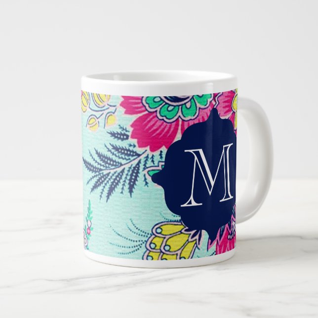 Girly Floral Paisley Monogram Giant Mug (Front Right)