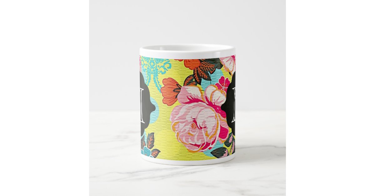 Girly Floral Paisley Monogram Giant Mug | Zazzle