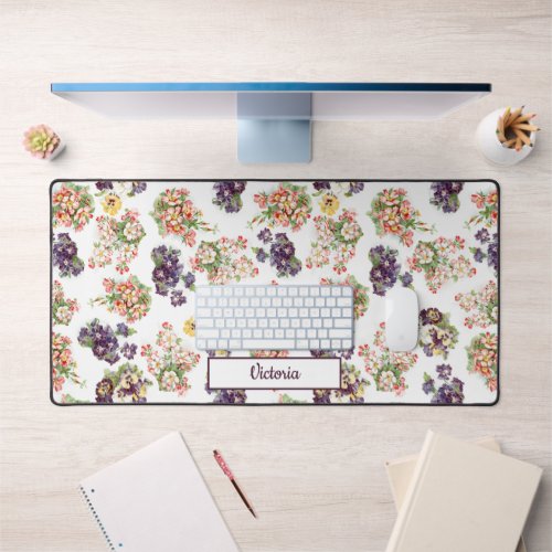 Girly Floral Pansies and Forget_Me_Nots Desk Mat