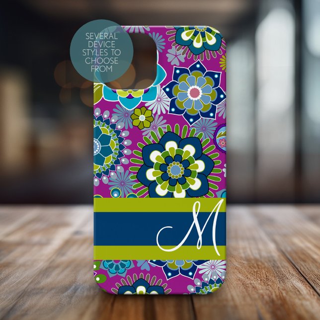 Girly Floral Pattern with Monogram Case-Mate iPhone Case (Personalized Phone Case with Huge Monogram)