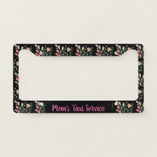 Girly Floral Patterned Pink and Black License Plate Frame