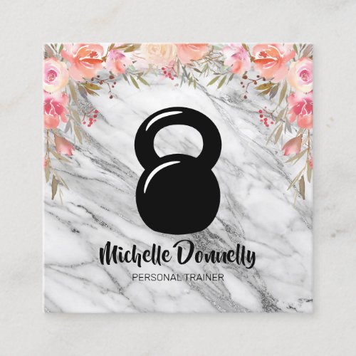 Girly Floral Personal Trainer Square Business Card