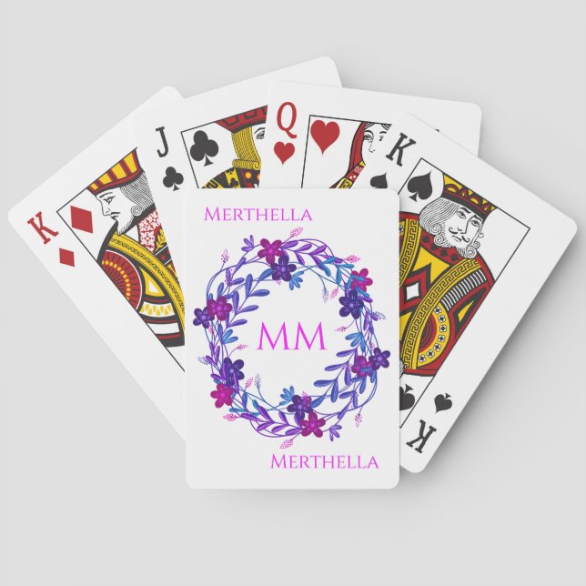 Girly Floral PERSONALIZED Monogram Poker Cards (Back)