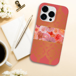 Girly Floral Pink and Golden Damask Lace Case-Mate iPhone 14 Pro Case