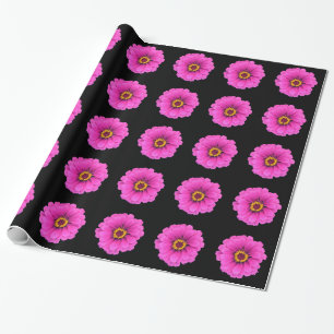 Girly Floral Pink Black Daisy Wrapping Paper