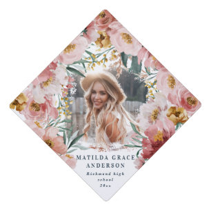 Girly floral pink botanical photo graduation graduation cap topper