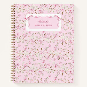 Girly Floral Pink Bow Coquette Custom Notebook