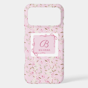 Girly Floral Pink Bow Coquette Monogram iPhone 17 Pro Max Case