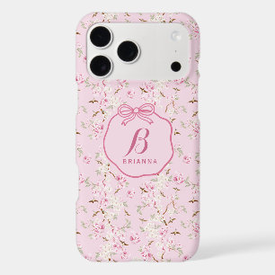 Girly Floral Pink Bow Coquette Monogram iPhone 17 Pro Max Case