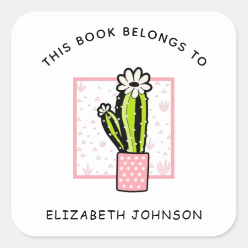 Girly Floral Pink Cactus Cacti Kids Name Bookplate