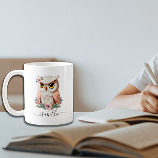 Girly floral pink owl coffee mug