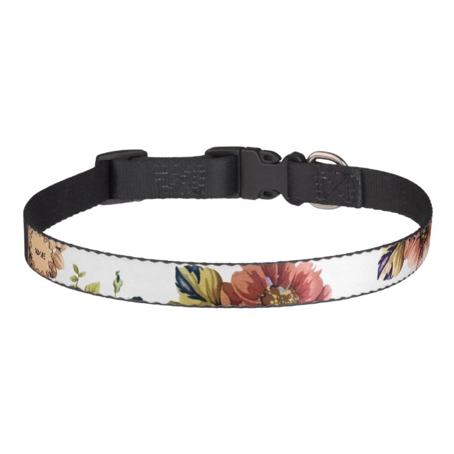 Girly Floral-print Fancy Paw-sonalized Dog Collar (Front)