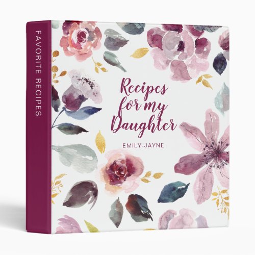 Girly Floral Recipes for My Daughter Recipe 3 Ring Binder