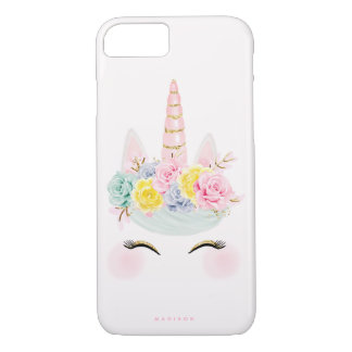 Girly Floral Unicorn Pink Gold Personalized iPhone 8/7 Case