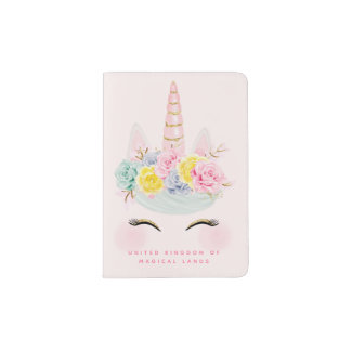 Girly Floral Unicorn Pink Gold Personalized Passport Holder