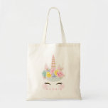 Girly Floral Unicorn Pink Gold Personalized Tote Bag at Zazzle