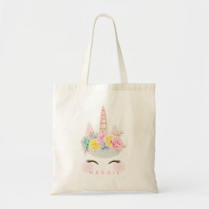 Girly Floral Unicorn Pink Gold Personalized Tote Bag