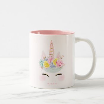 Girly Floral Unicorn Pink Gold Personalized Two-tone Coffee Mug by Jujulili at Zazzle