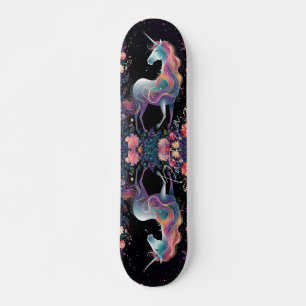 Girly Floral Unicorn Rainbow Colors Skateboard