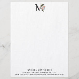 Girly Floral Watercolor Boho   Monogram Letterhead