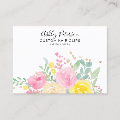 Girly Floral watercolor hair clip barrette display Business Card