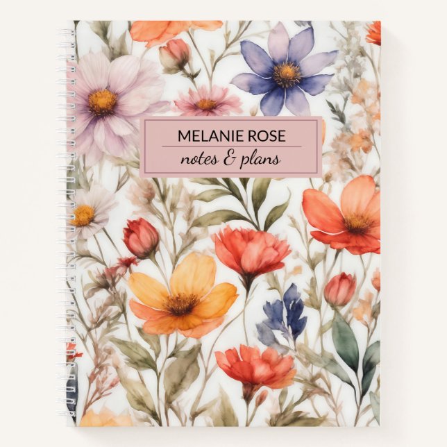 Girly Floral Wildflowers | Personalized Design Notebook (Front)