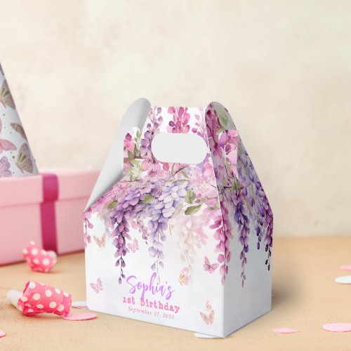 Girly Floral Wisteria Butterfly Kids Birthday Favor Boxes