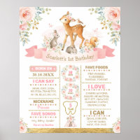 Girly Floral Woodland Deer Birthday Chalkboard Poster