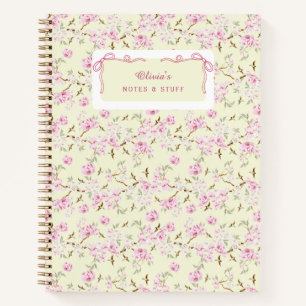 Girly Floral Yellow Pink Bow Coquette Custom Notebook