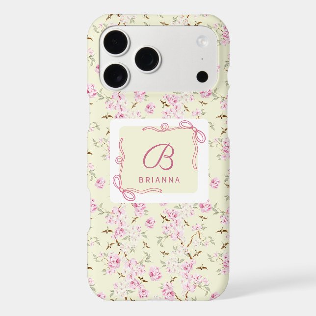Girly Floral Yellow Pink Bow Coquette Monogram Case-Mate iPhone Case (Back)