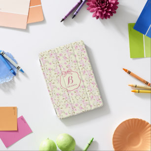 Girly Floral Yellow Pink Bow Coquette Monogram iPad Mini Cover