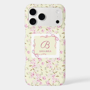 Girly Floral Yellow Pink Bow Coquette Monogram iPhone 17 Pro Max Case