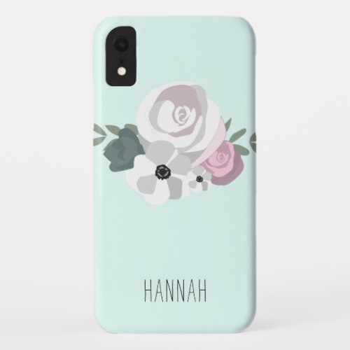 Girly Flower Illustration Modern Design with Name iPhone XR Case