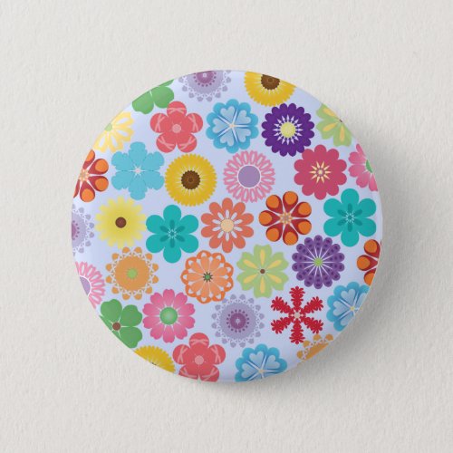 Girly Flower Power Colorful Floral Pattern Button