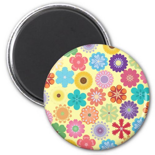 Girly Flower Power Colorful Floral Pattern Magnet