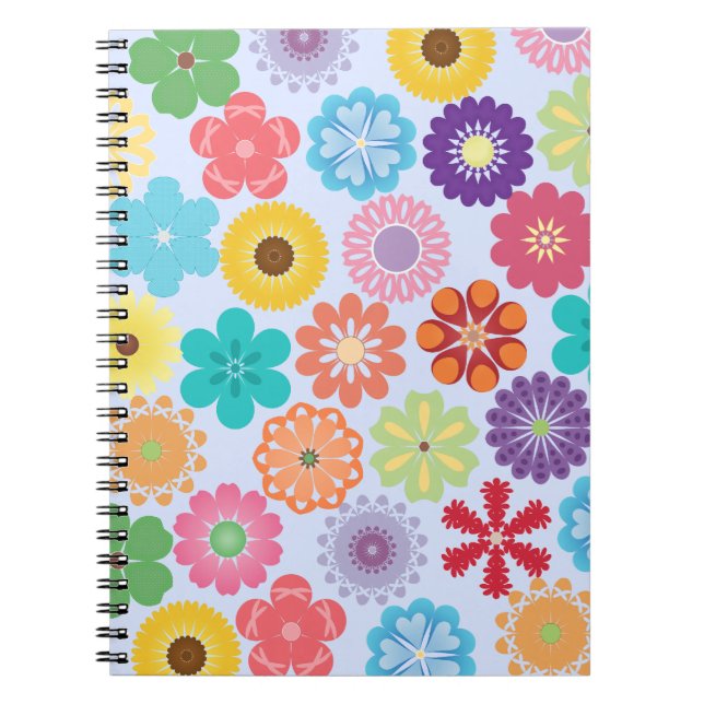 Girly Flower Power Colorful Floral Pattern Notebook (Front)
