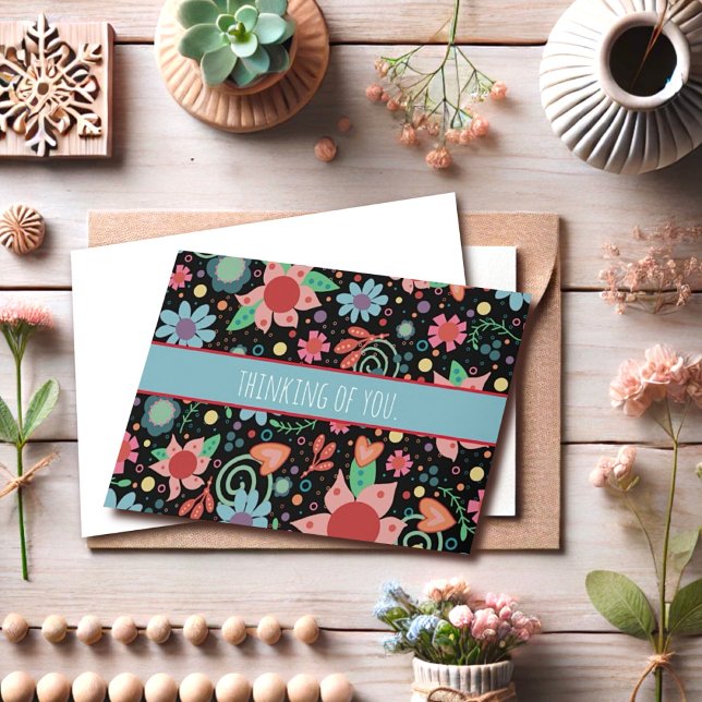 Girly Flowers Black Inspirivity Notecard (Creator Uploaded)