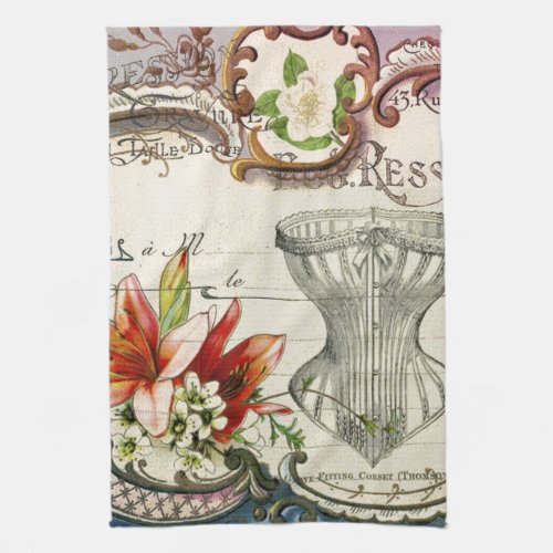 Girly french country lily Parisian vintage corset Towel