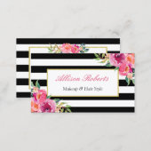 Girly Fuchsia Floral Makeup Artist Beauty Salon Business Card (Front/Back)
